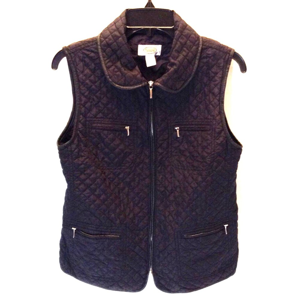 VTG Talbots Vest Womens S Black Quilted Full Zip Lined Zip Pockets Classic